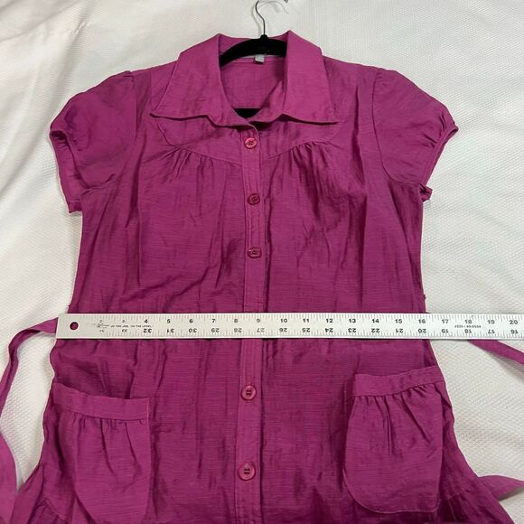 NY Collection Purple Orchid Short Sleeve Button Front Cotton Blend Dress - Picture 6 of 9
